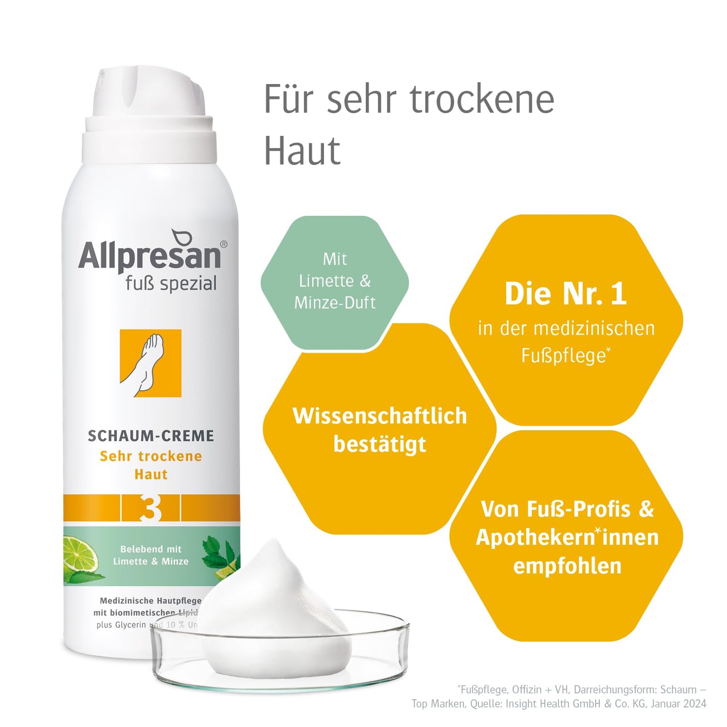 Allpresan Fuß spezial Nr. 3 Schaum-Creme mit Limette Minze Duft - Fußcreme für sehr trockene Haut - Zur täglichen Fußpflege sehr trockener Füße - 125 ml (3)