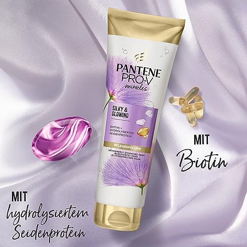 Pantene Pro-V Miracles Silky & Glowing Pflegespülung mit Biotin und Hydrolysiertem Seidenprotein, Haarpflege Glanz, 160ml