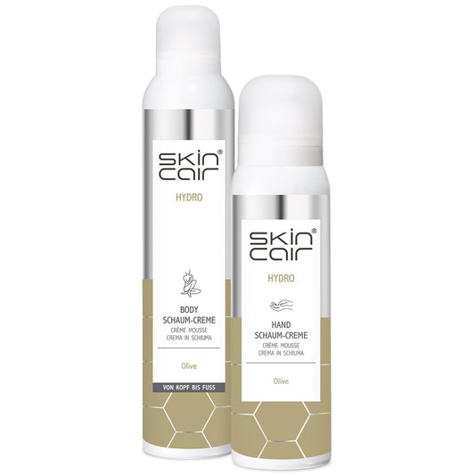 Skincair HYDRO Pflegeprodukte Set mit Body Schaum-Creme und Hand Schaum-Creme für trockene Haut, 2 Teile