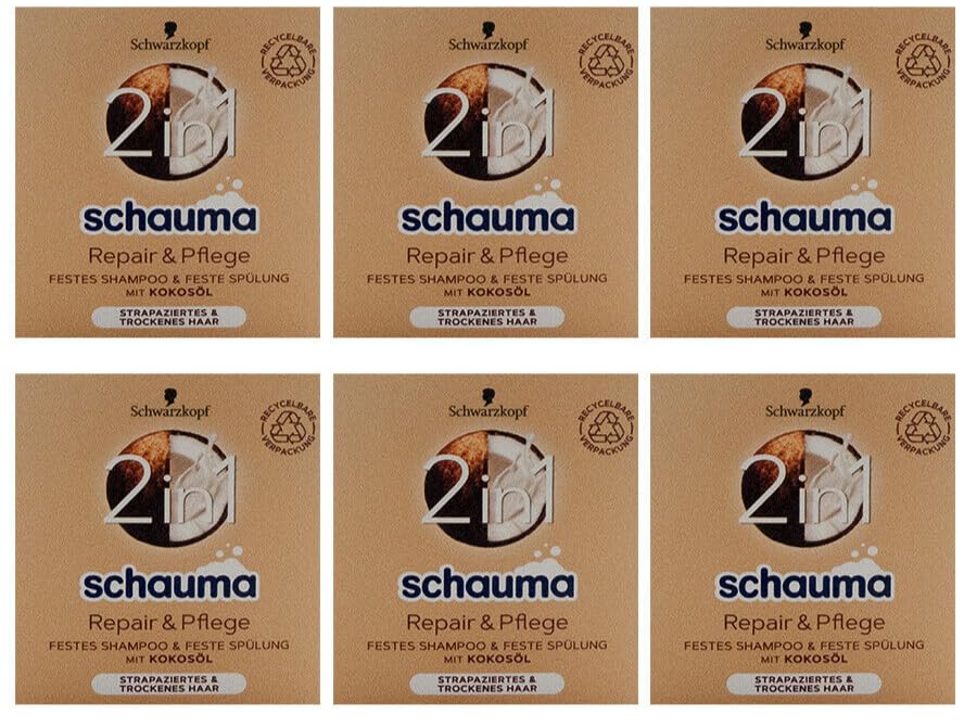 6x Schauma Festes Shampoo & Spülung 2in1 Repair & Pflege, 60 g (6er Pack)