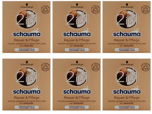 6x Schauma Festes Shampoo & Spülung 2in1 Repair & Pflege, 60 g (6er Pack)