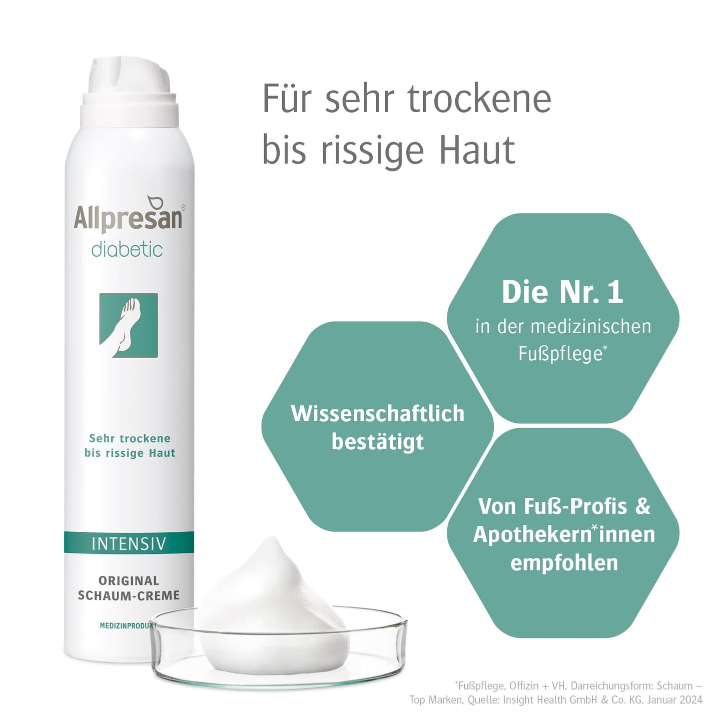 Allpresan diabetic INTENSIV Schaum-Creme - bei Diabetes mellitus - für sehr trockene bis rissige Fußhaut - 200 ml (1er Pack)