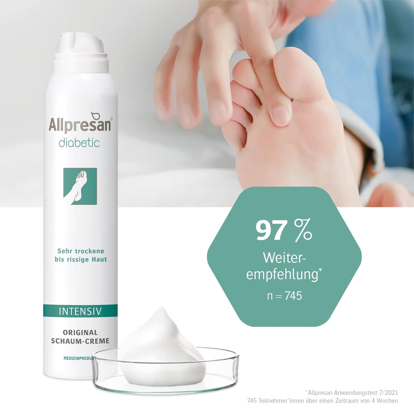 Allpresan diabetic INTENSIV Schaum-Creme - bei Diabetes mellitus - für sehr trockene bis rissige Fußhaut - 200 ml (1er Pack)