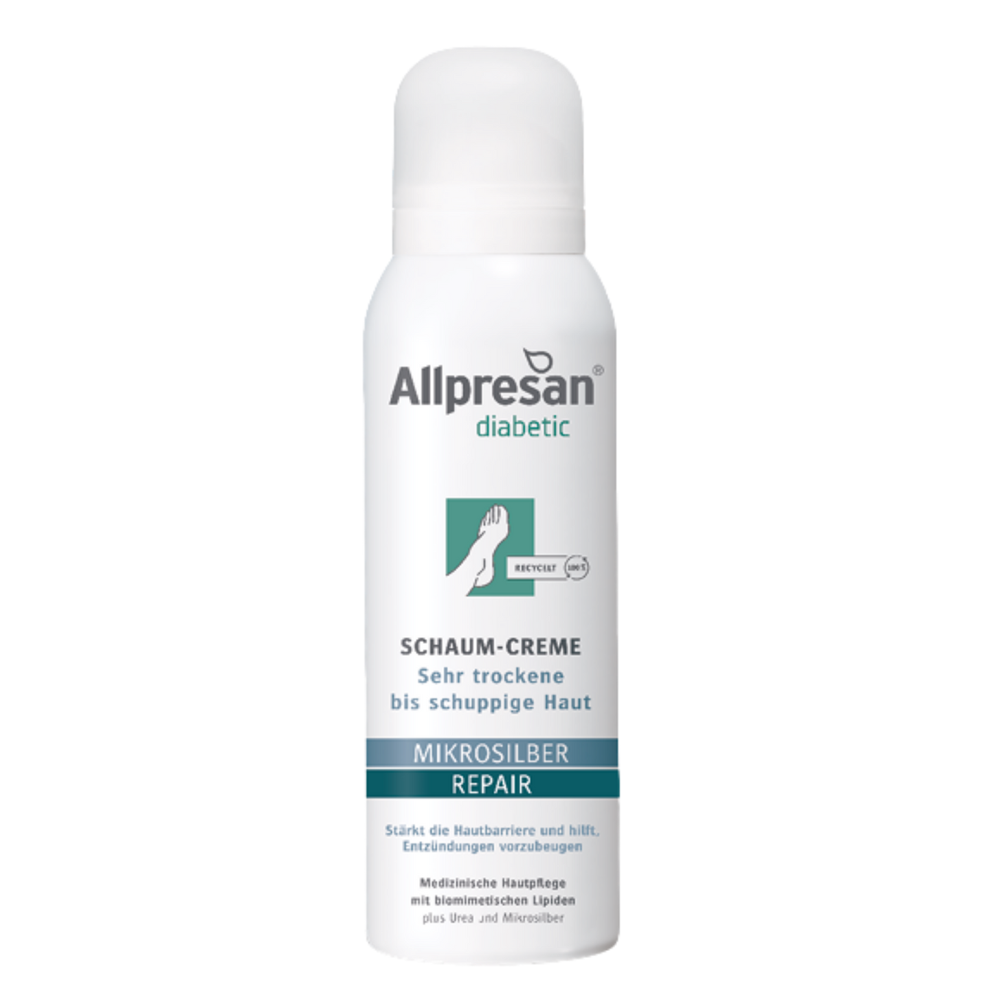 Allpresan diabetic Mikrosilber + Repair - Fußschaum mit Mikrosilber für trockene Haut bei Diabetes mellitus - 125 ml