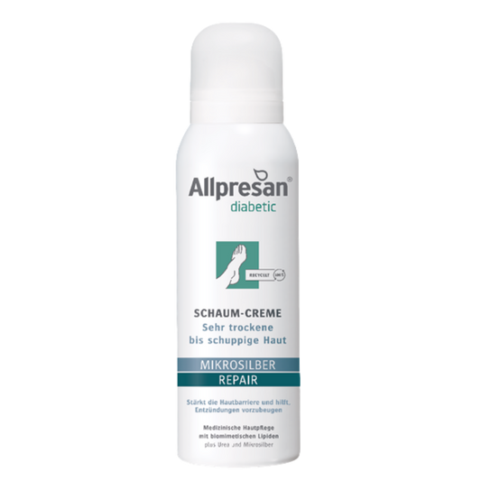 Allpresan diabetic Mikrosilber + Repair - Fußschaum mit Mikrosilber für trockene Haut bei Diabetes mellitus - 125 ml