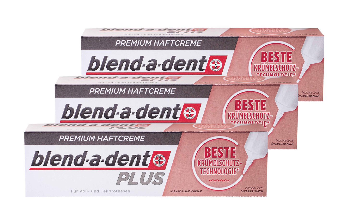 3x Blend-a-dent Plus Premium Haftcreme KRÜMELSCHUTZ 40g für Voll und Teilprothesen
